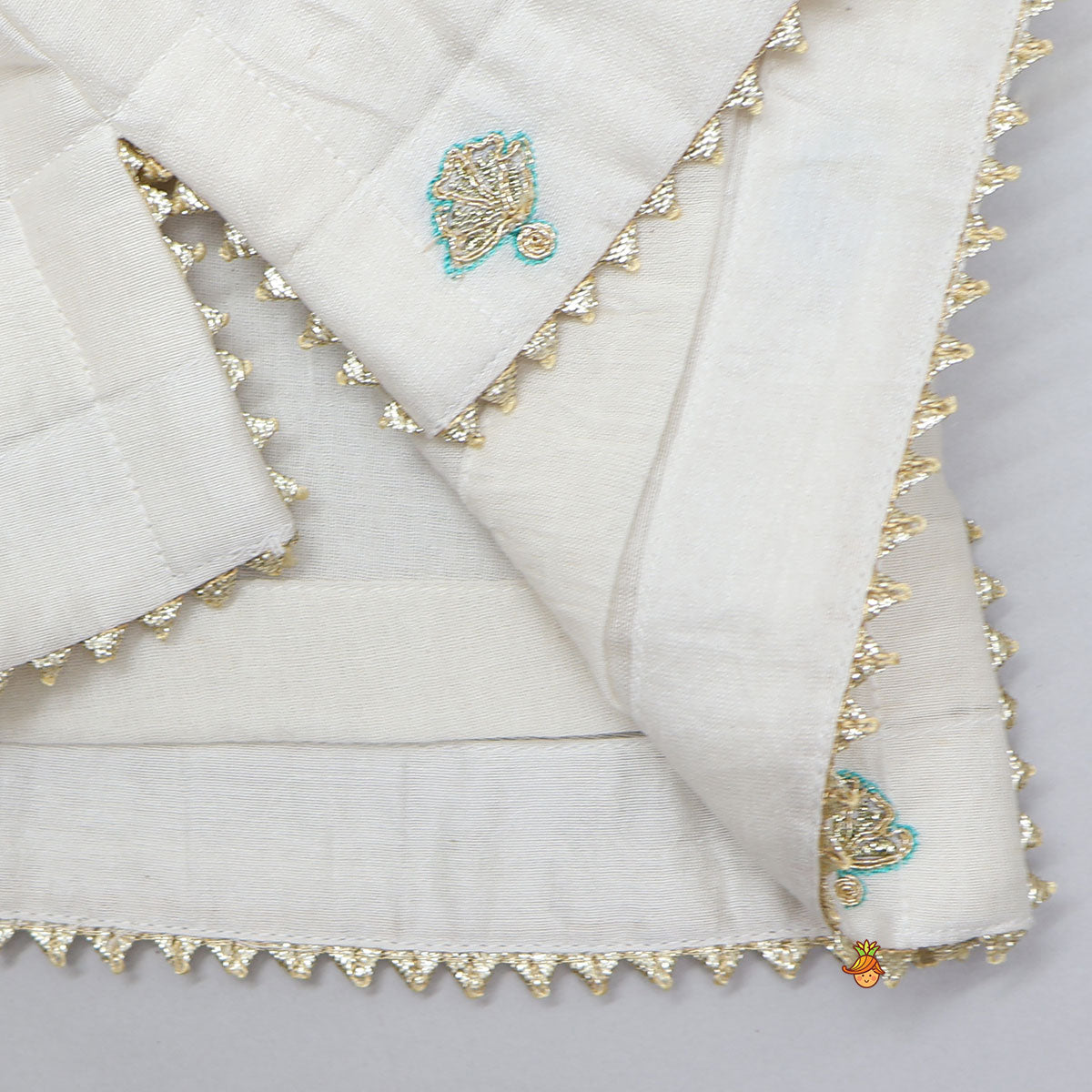 V Neck Booti Embroidered Top And Lehenga With Dual Tone Dupatta