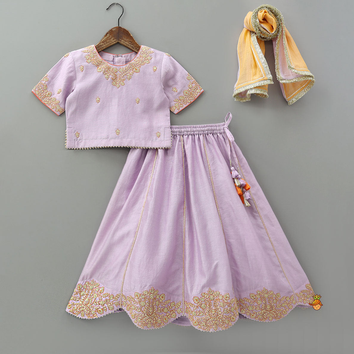 Round Neck Top And Scalloped Lehenga With Dupatta