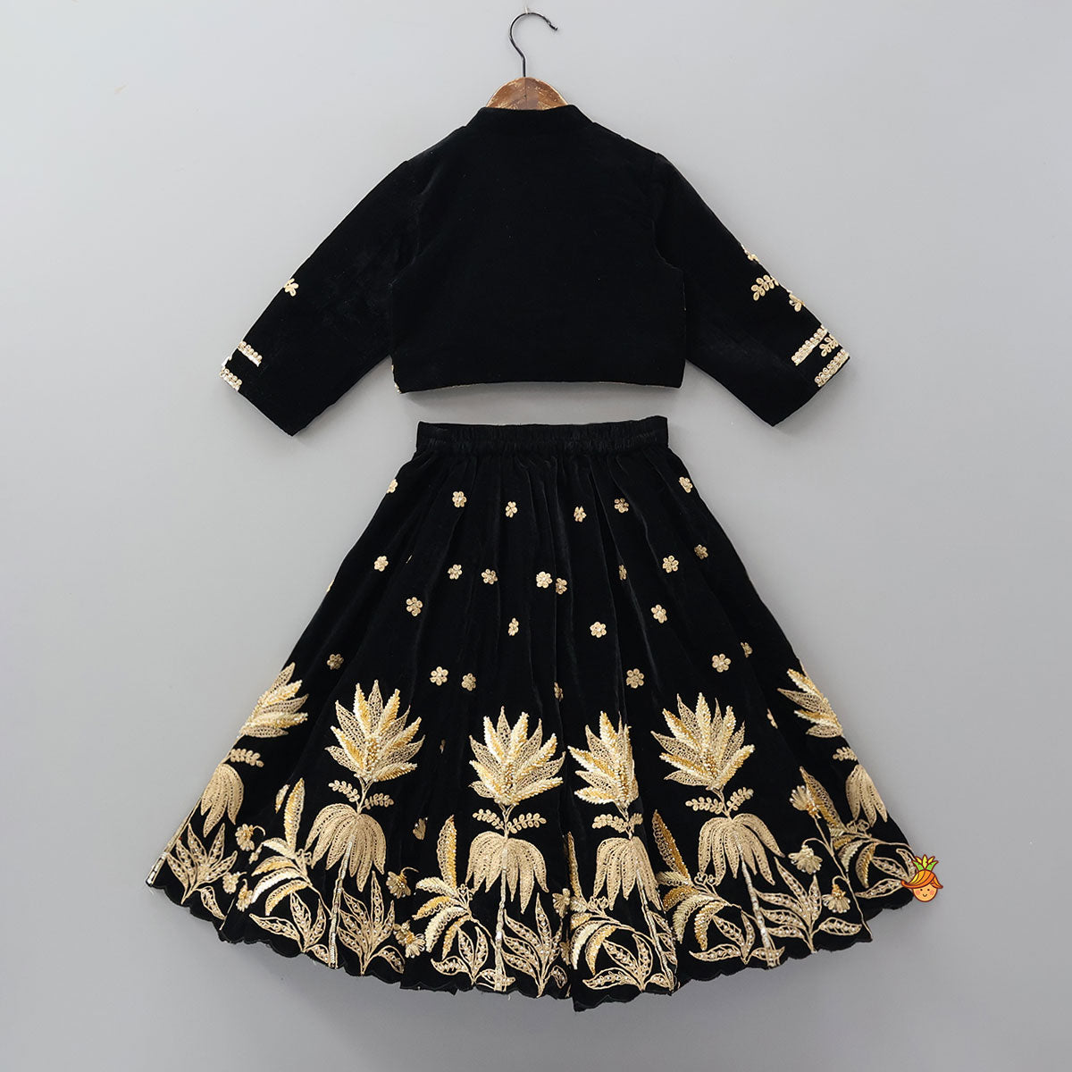 Stand Collar Velvet Charming Top And Lehenga