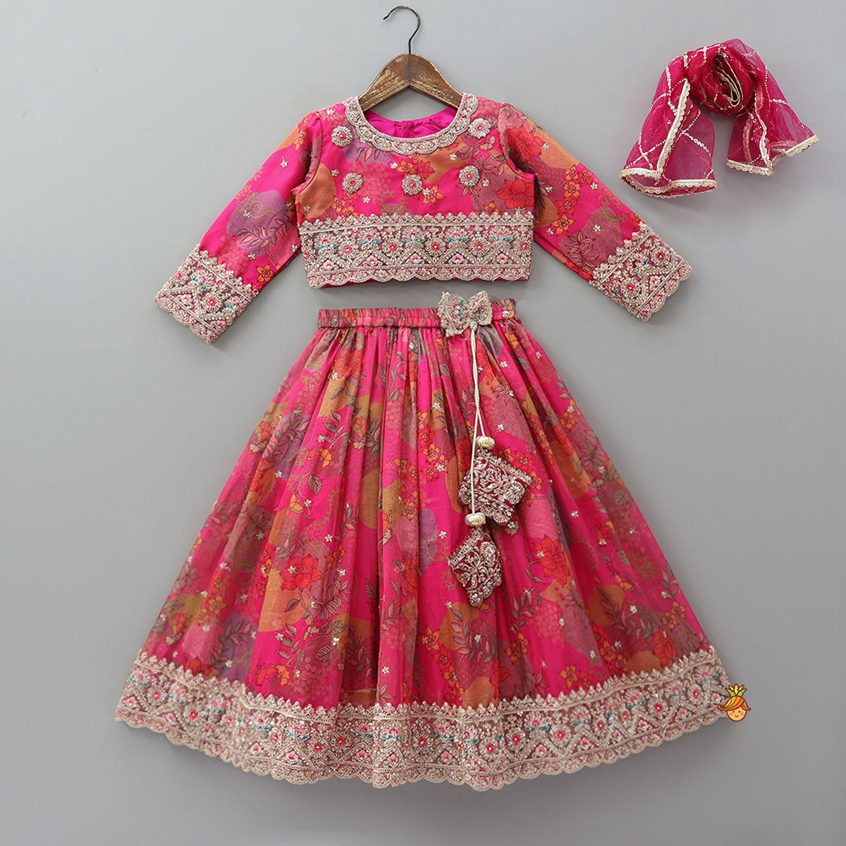 Heavily Embroidered Crop Top And Lehenga With Sequin Embellished Dupatta