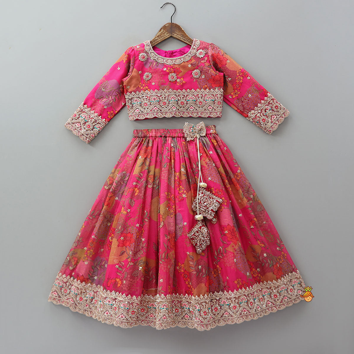 Heavily Embroidered Crop Top And Lehenga With Sequin Embellished Dupatta