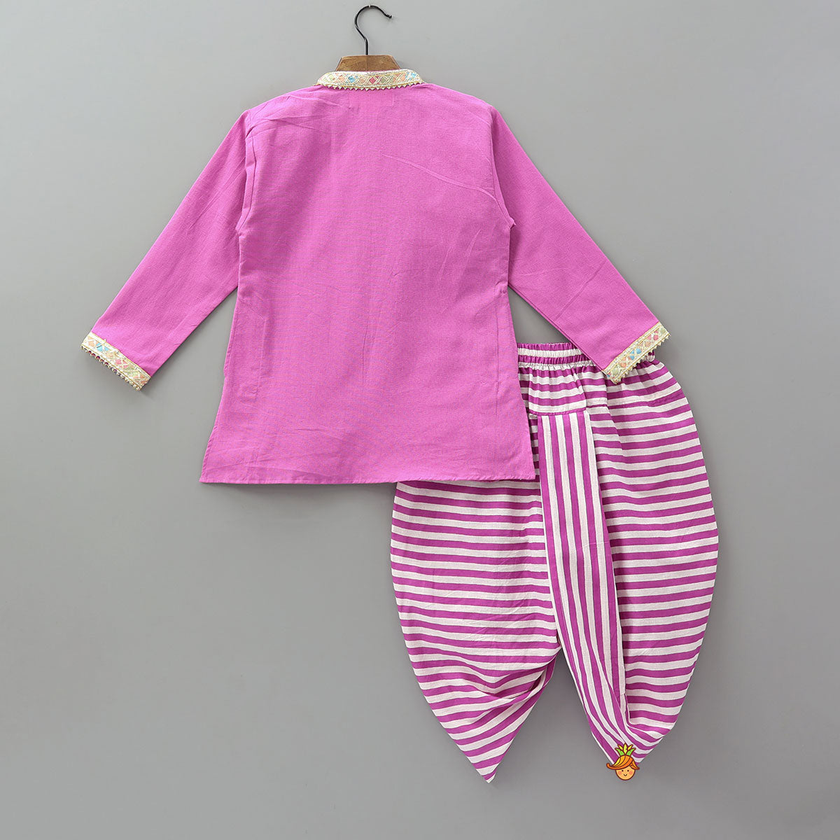 Colourful Lace Detail Kurta With Striped Dhoti