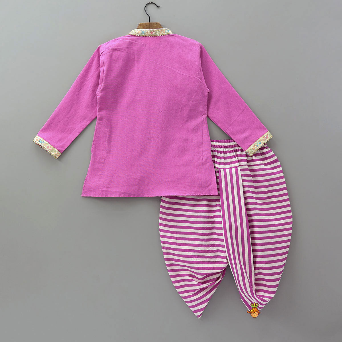 Colourful Lace Detail Kurta With Striped Dhoti