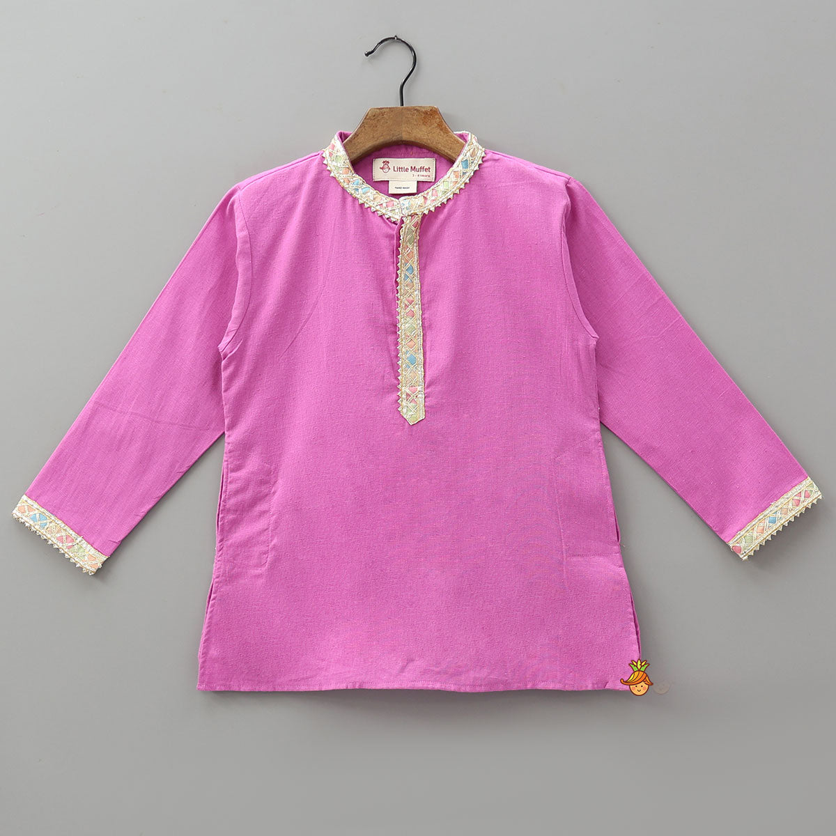 Colourful Lace Detail Kurta With Striped Dhoti