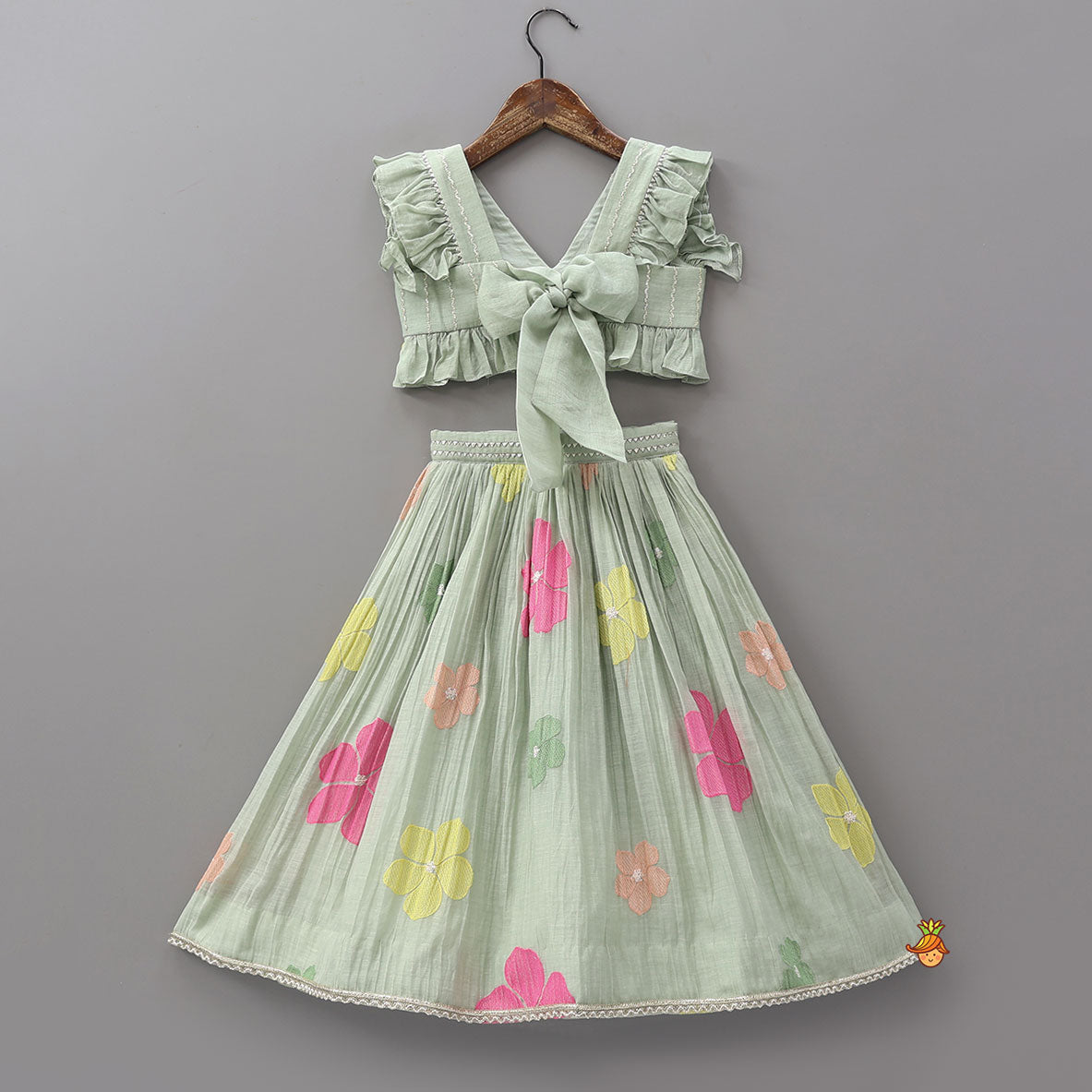 Ruffle Crop Top And Embroidered Lehenga