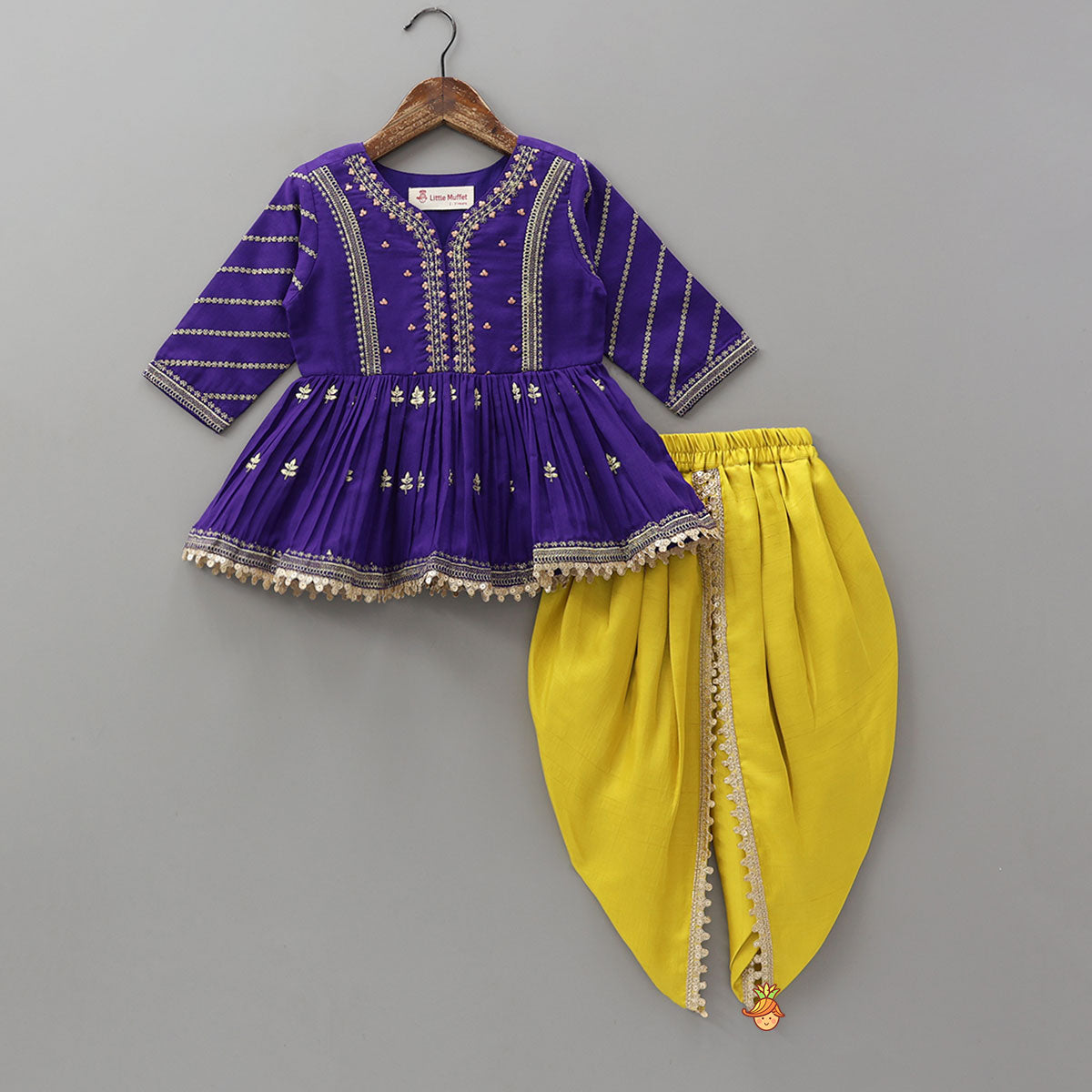 Sequin And Zari Thread Embroidered Peplum Top With Tulip Style Dhoti