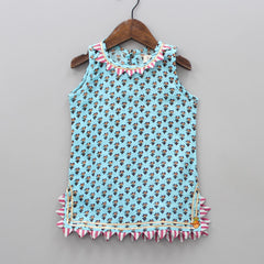 Pre Order: Floral Blue Kurta And Printed Palazzo