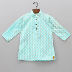 Pre Order: Zig Zag Print Kurta With Parrot Print Jacket And Pyjama