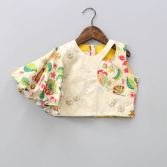 Pre Order: Sequin And Thread Embroidered Top With Floral Printed Ghagra
