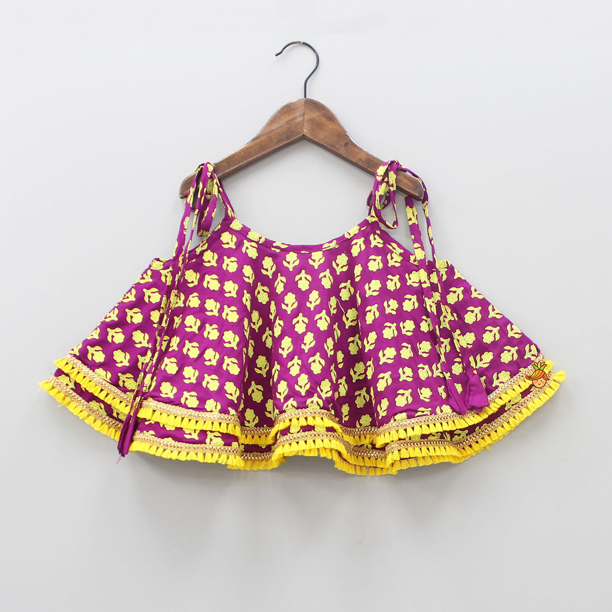 Magenta Stylish Printed Lace Work Top And Dhoti With Matching Sling Bag