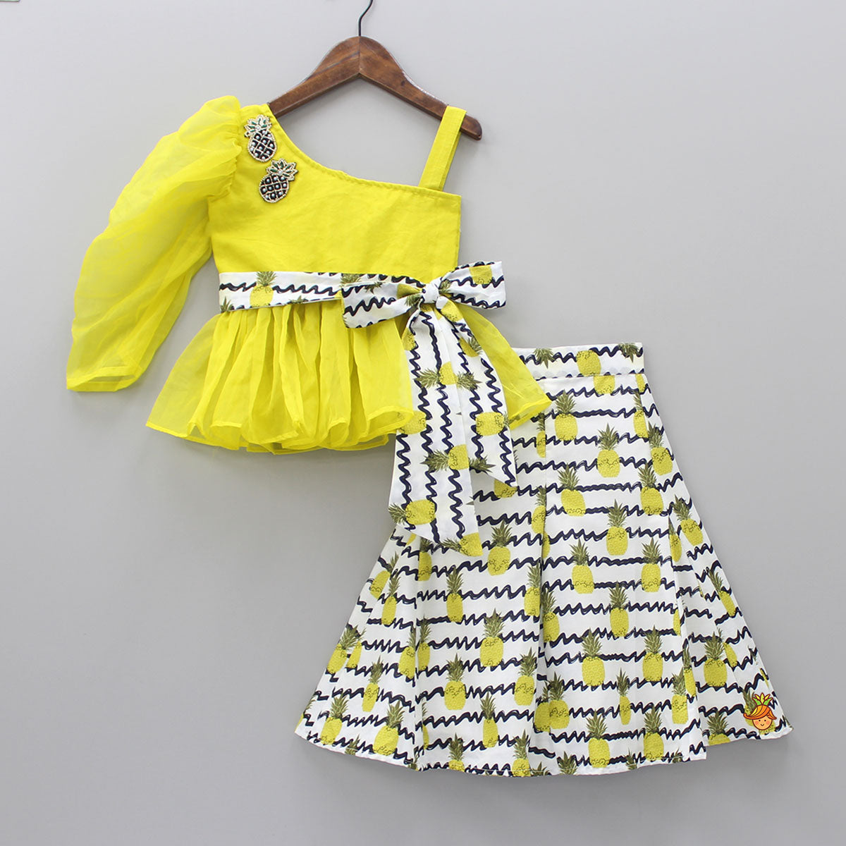 Pre Order: Stylish Yellow One Shoulder Top With Printed Palazzo