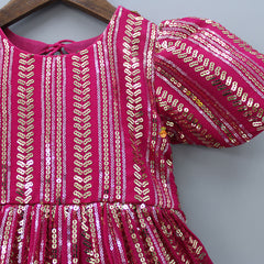 Pre Order: Shiny Sequin Embroidered Hot Pink Anarkali With Frilly Dupatta