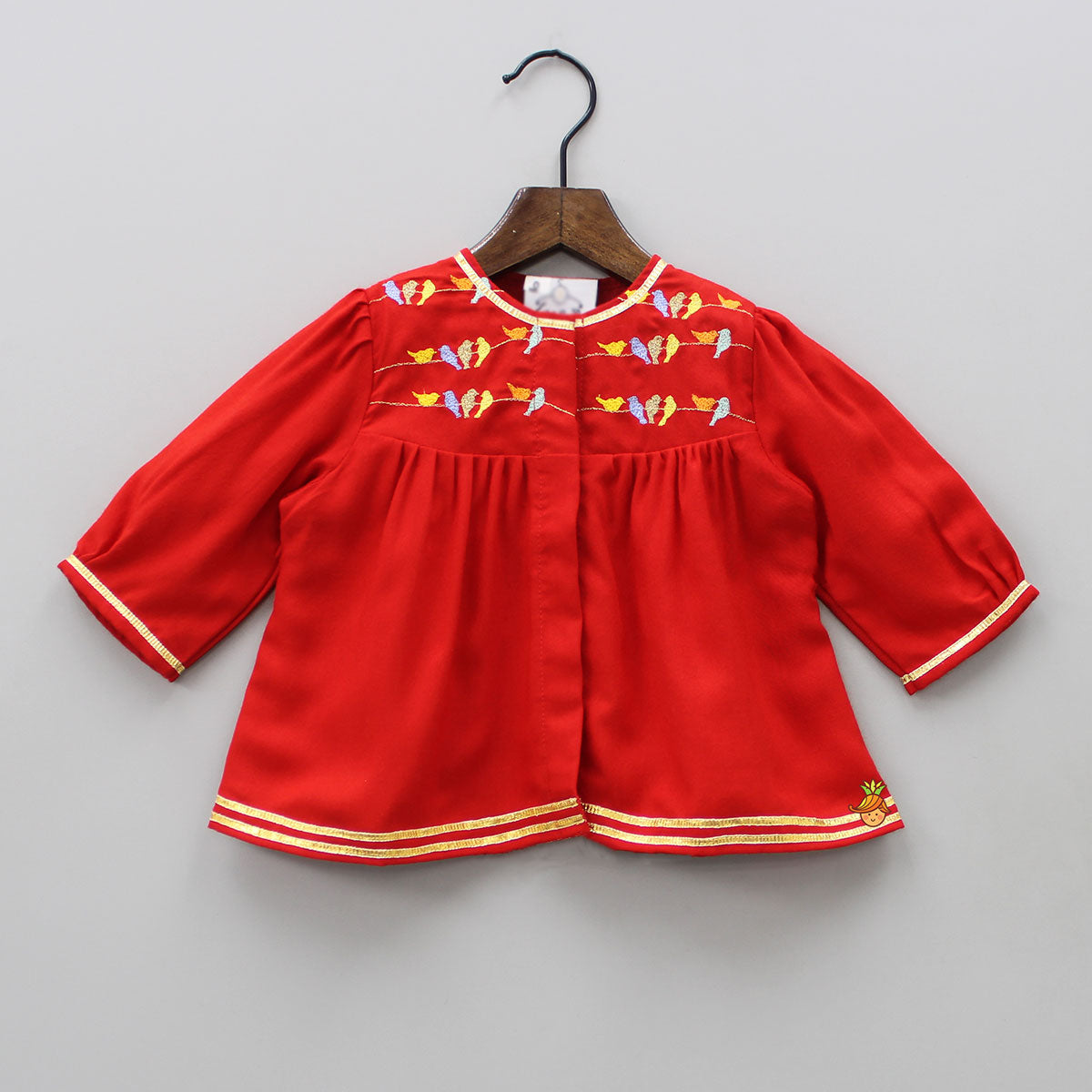 Multi Colour Bird Embroidered Jamna With Matching Cap And Booties