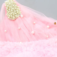 Pre Order: Pink One Shoulder Pearly Ruffled Gown With Attached Drape