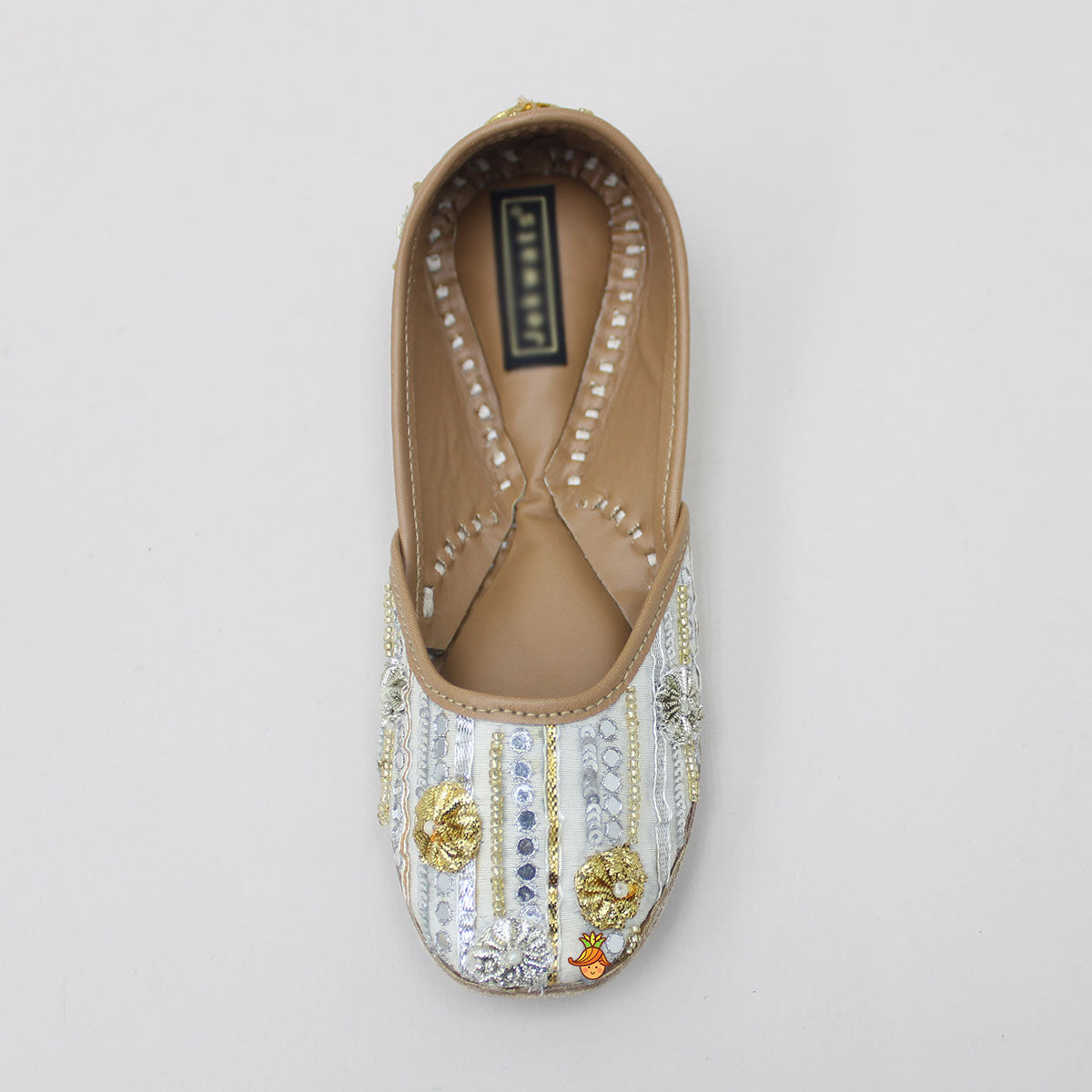 Gota Flower And Sequin Work Ivory Jutti