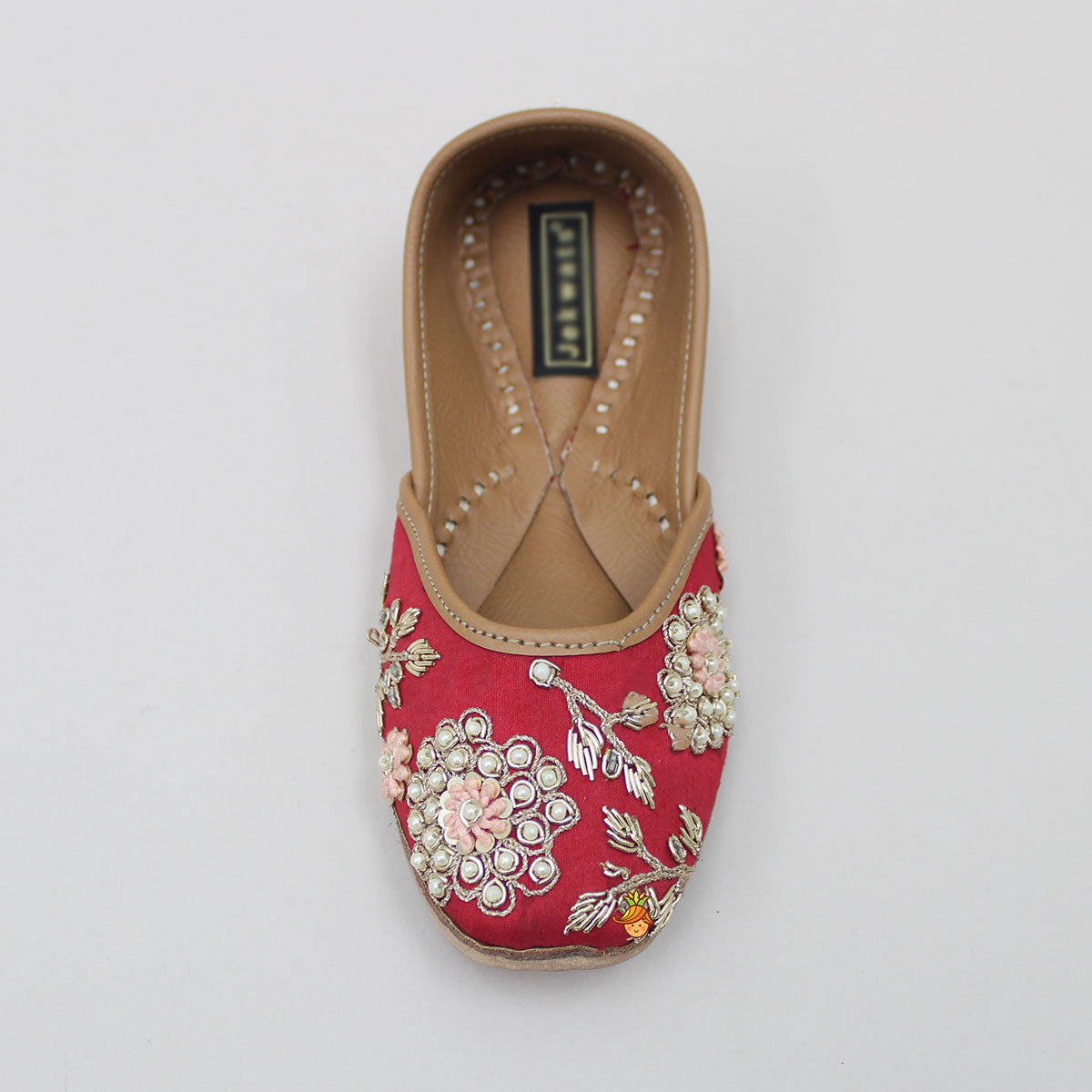 Pretty Pearl And Zardozi Embroidered Red Jutti