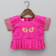 Pre Order: Zari Thread Embroidered Top With Pattu Style Lehenga