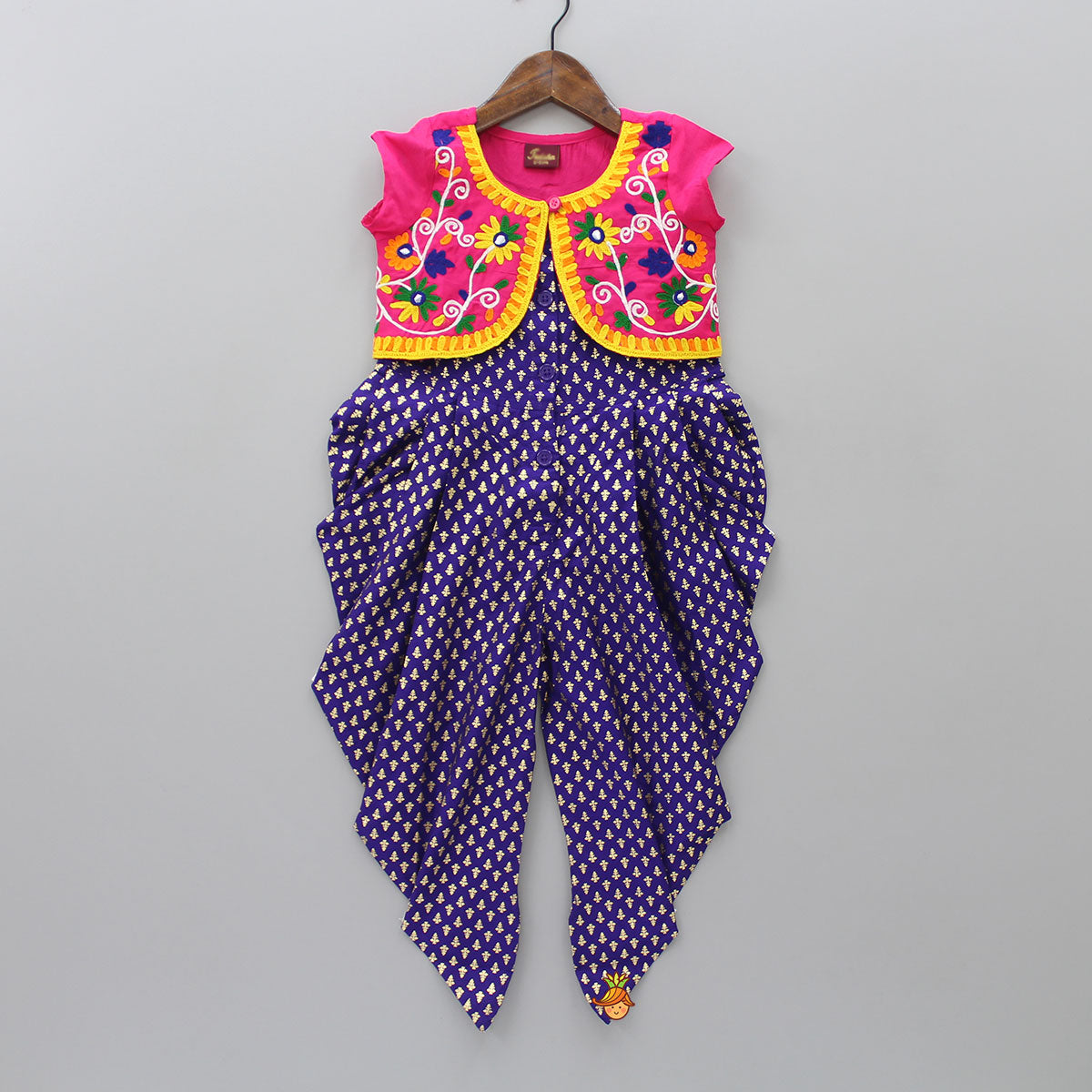 Foil Printed Dhoti Style Jumpsuit With Embroidered Jacket