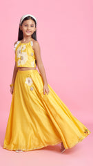 Pre Order: Flower And Sequins Embroidered Halter Neck Top With Lehenga