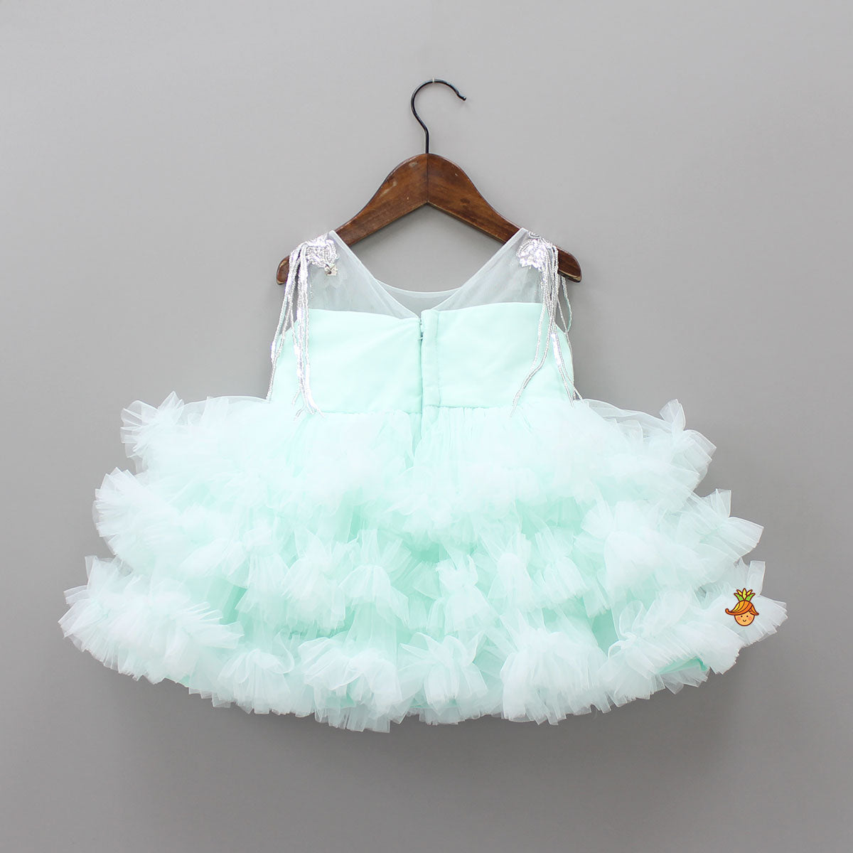 Blue Ruffle And Sequin Dress With Hair Clip