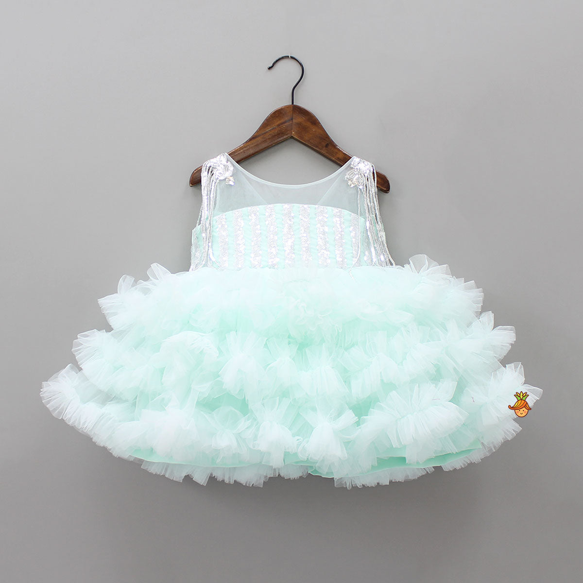 Blue Ruffle And Sequin Dress With Hair Clip