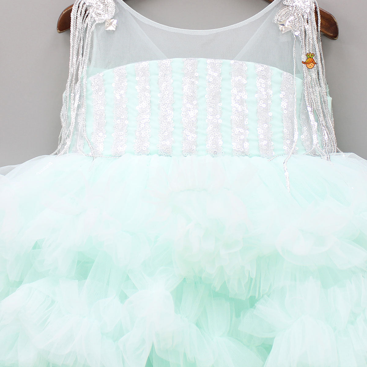 Blue Ruffle And Sequin Dress With Hair Clip