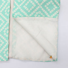 Pre Order: Aqua Green Bandhani Printed Open Jacket And Kurta With Churidar