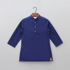 Ethnic Navy Blue Kurta With Floral Printed Jacket And Pyjama