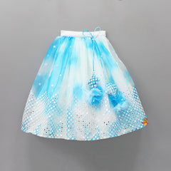 Pre Order: Faux Mirror Work Shaded Blue Cold Shoulder Top With Lehenga