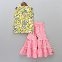 Yellow Block Flowers Printed Top And Sharara