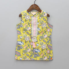 Yellow Block Flowers Printed Top And Sharara