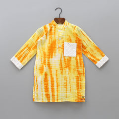 Pre Order: Faux Mirror Detailed Shibori Yellow Shaded Kurta And Pyjama