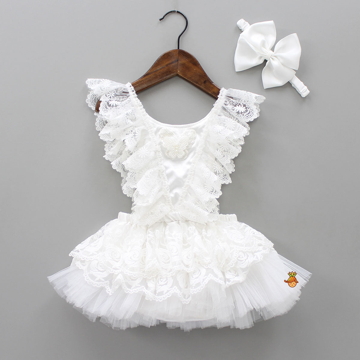Pre Order: Pearl And Sequins Butterfly Embellished Backless Bodysuit Dress With Head Band