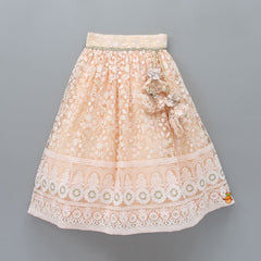 Pre Order: Sequins And Thread Embroidered Peach Top And Lehenga With Dupatta And Potli Bag