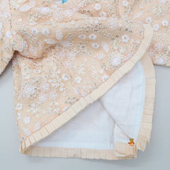Pre Order: Sequins And Thread Embroidered Peach Top And Lehenga With Dupatta And Potli Bag