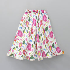 Pre Order: Beautiful Floral Printed White Top And Lehenga
