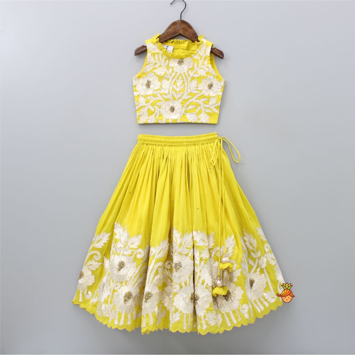 Sequins And Gota Lace Detailed Yellow Top And Lehenga