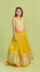 Pre Order: Sequins And Gota Lace Detailed Yellow Top And Lehenga