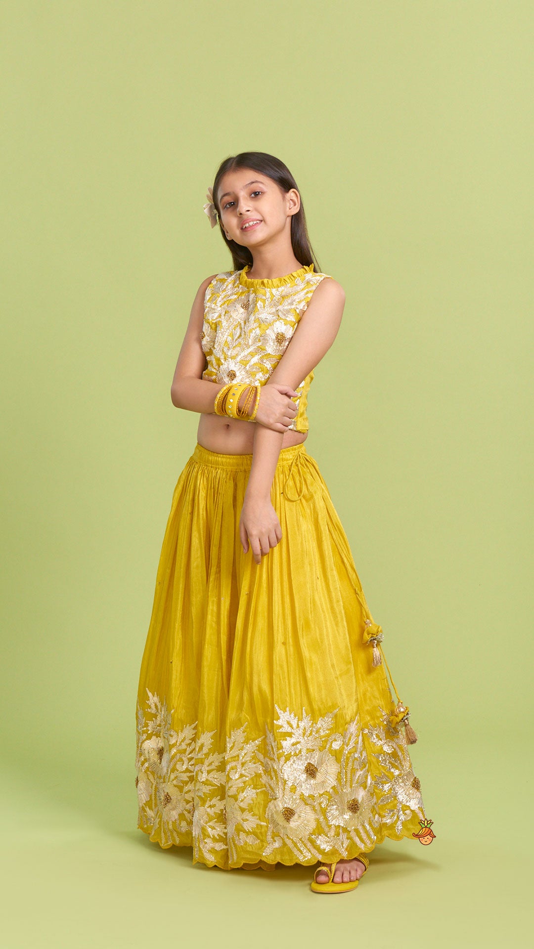 Sequins And Gota Lace Detailed Yellow Top And Lehenga