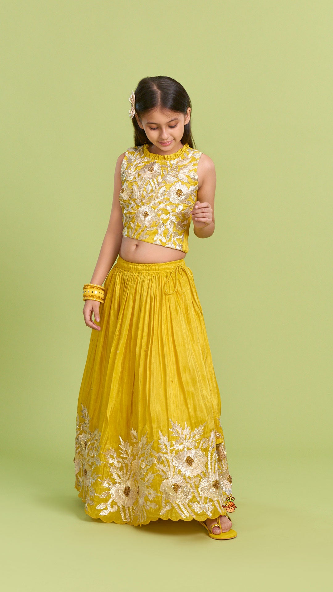 Sequins And Gota Lace Detailed Yellow Top And Lehenga