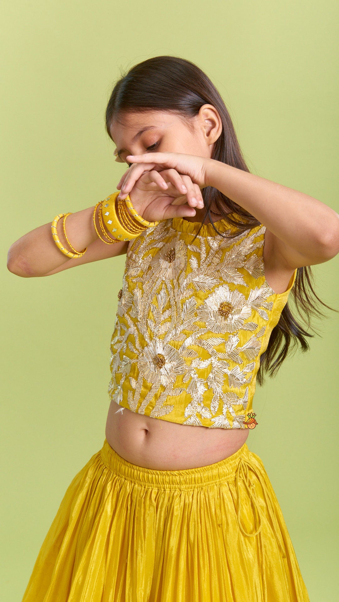 Sequins And Gota Lace Detailed Yellow Top And Lehenga