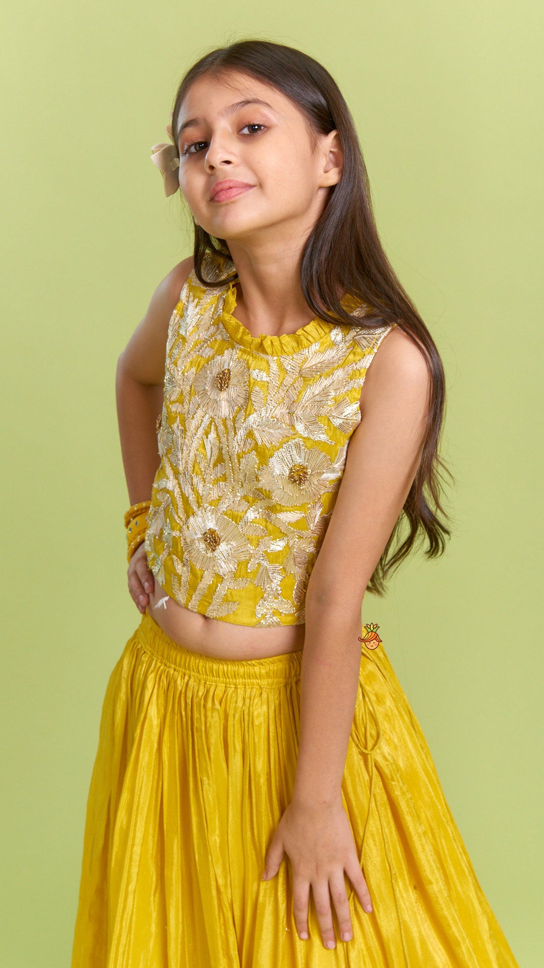 Sequins And Gota Lace Detailed Yellow Top And Lehenga