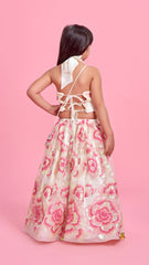 Pre Order: Sequins Floral Embroidered Off White Top And Lehenga With Sling Bag