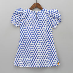 Pre Order: Multicolour Thread Embroidered Triangle Printed White Dress