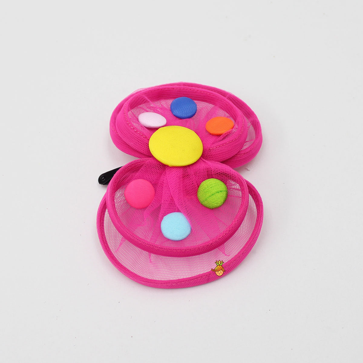 Colourful Buttons Embellished Net Twisted Butterfly Hair Clip