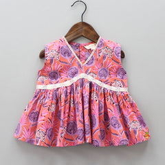 Pre Order: Hand Block Printed Peplum Peach Top And Crochet Trim Lace Detailed Lehenga