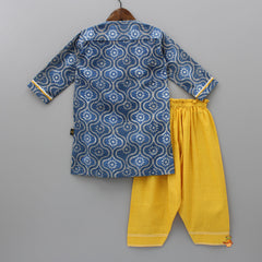 Hand Block Printed Kurti And Mustard Salwar With Dupatta