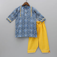 Hand Block Printed Kurti And Mustard Salwar With Dupatta