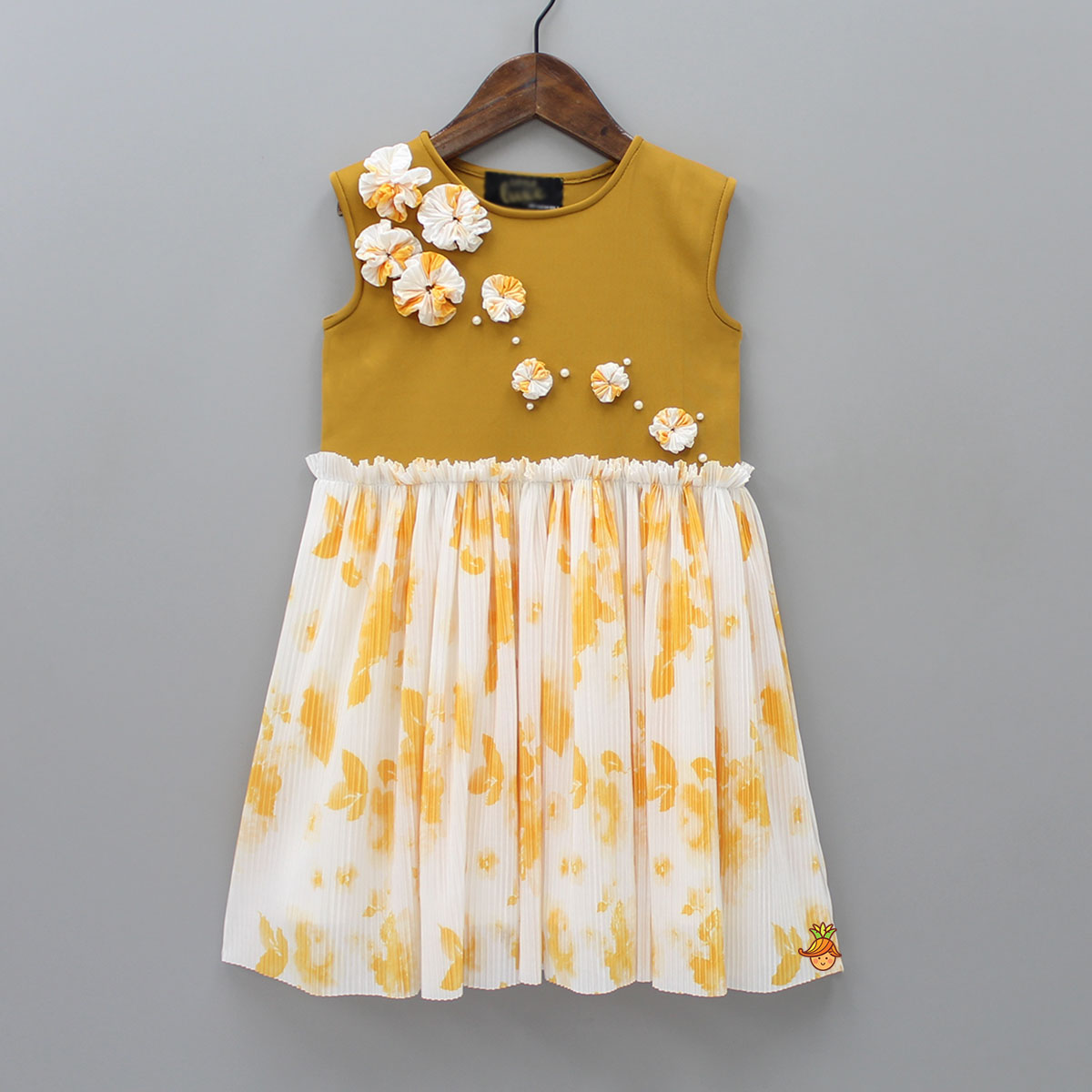 Pre Order: Pearls And Flowers Embellished Pleated Fancy Dress