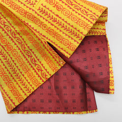 Mustard Yellow Hand Block Printed Ethnic Jacket With Kurta And Pyjama